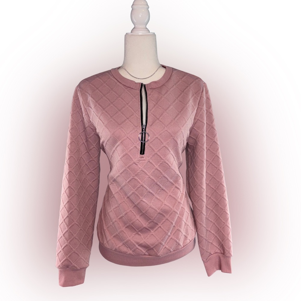 SHEIN Women’s Size M / L Quilted Textured Pink Pullover with 3/4 Zipper